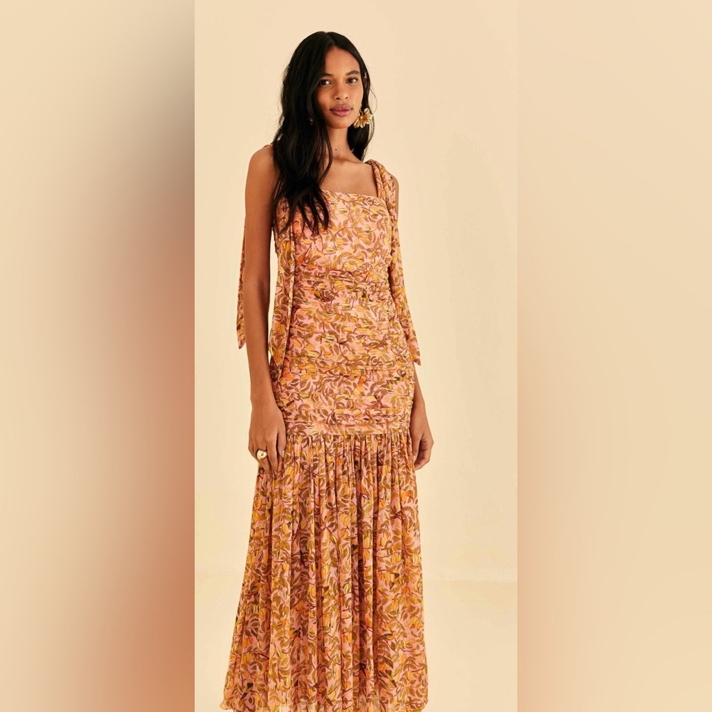 FARM Rio Light Pink Starfruit Midi Dress S